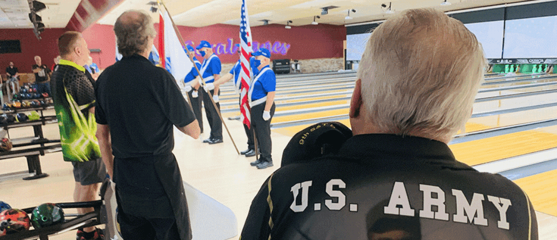 dhs flag presentation at bowling alley